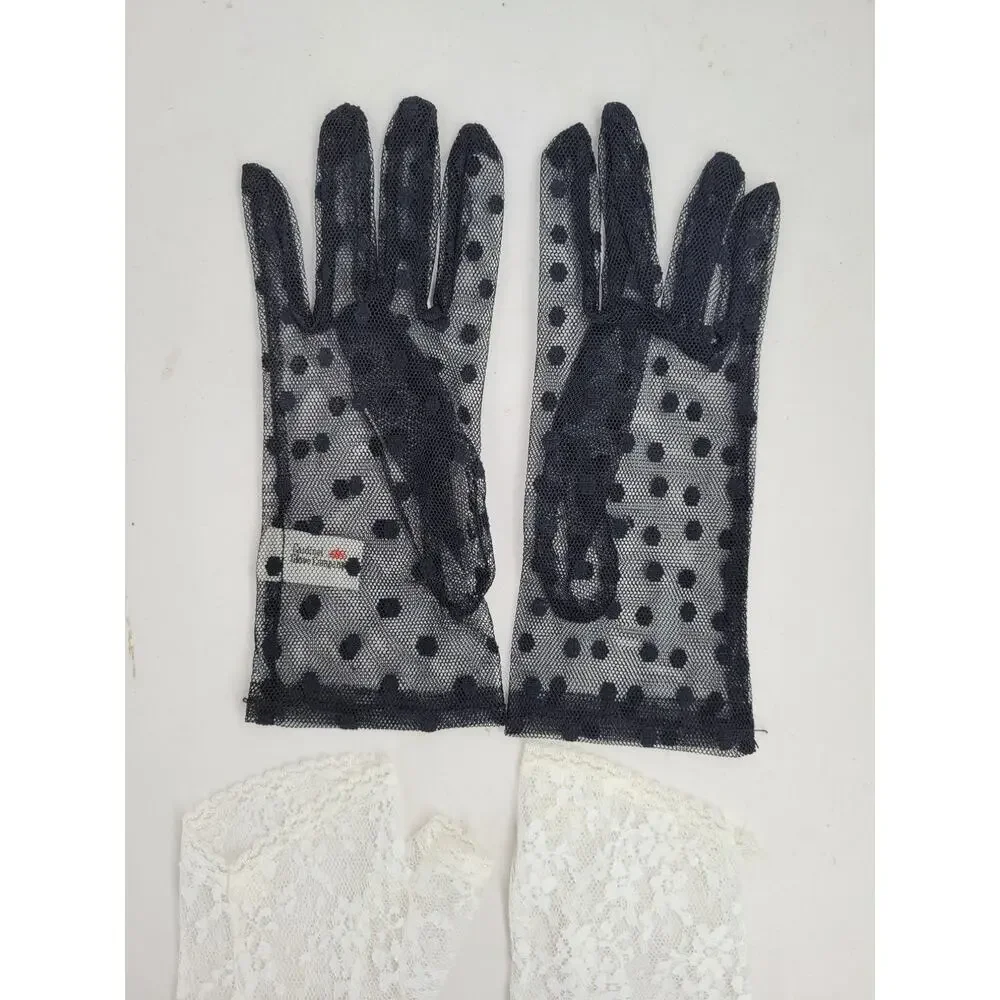 Vintage 80s Madonna Glam Polka Dot Lace Mesh Sheer Costume Gloves